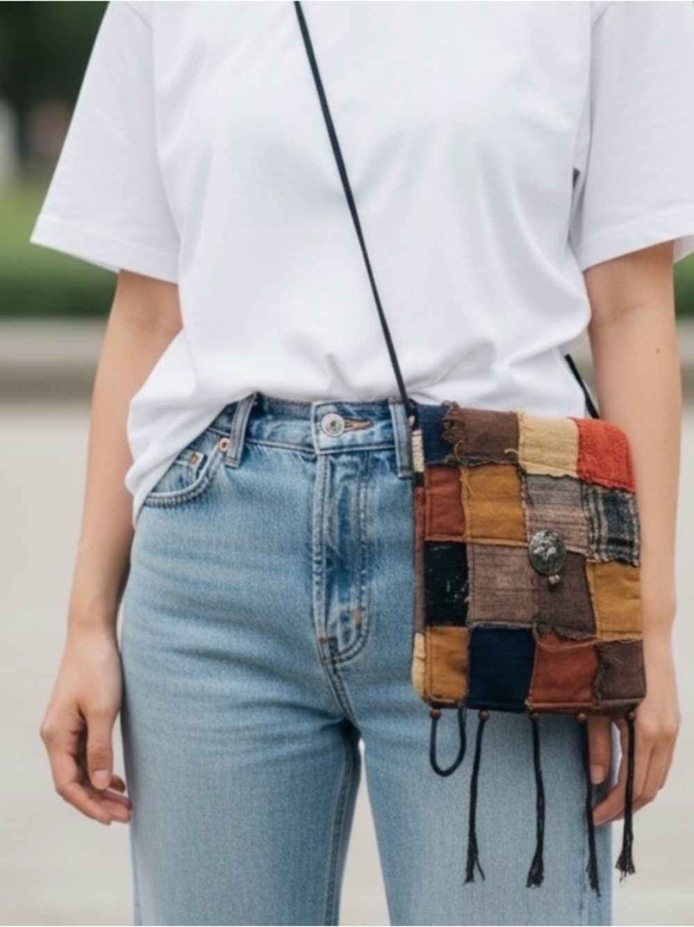 Patchwork Crossbody Bag Multicolor Hippie Boho Casual Women’s Shoulder Purse